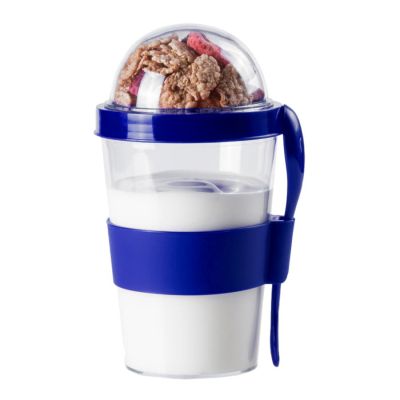 Контейнер для еды YOPLAT с ложкой, пластик, синий-1