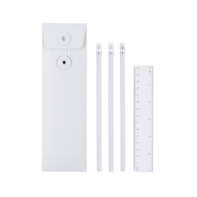 Набор 'Desk':карандаш простой с ластиком (3шт.) и линейка в чехле, белый-0