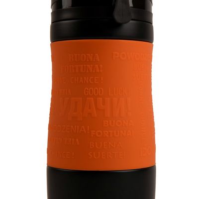 Термокружка вакуумная 'УДАЧА', черный, оранжевый-3