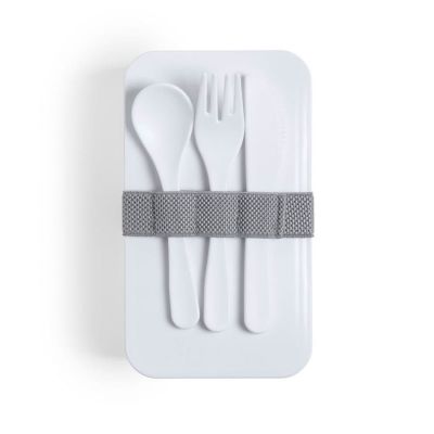 Ланч-бокс FANDEX, ложка, вилка нож в комплекте, антибактериальный пластик, белый-1