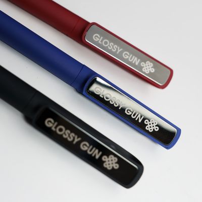Ручка шариковая GLOSSY GUN с покрытием soft touch, красный, серебристый-7