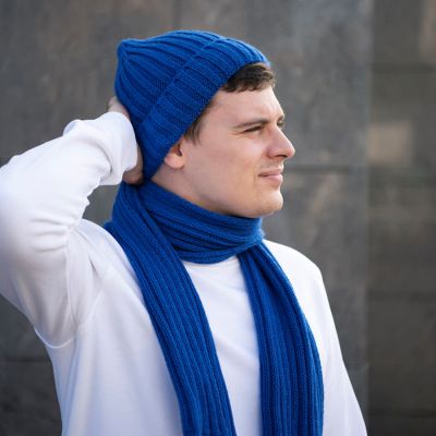 Шапка бини вязаная НАСВЯЗИ©  шерсть/ акрил, ярко-синий-2