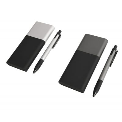 Набор подарочный BLACK GUN; универсальное зарядное устройство(10000мАh) и ручка; серебристый, черный, серебристый-5