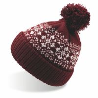Шапка вязаная с снежинками и помпоном 'FLAKE'_бордо, 100% акрил, бордовый