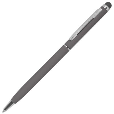 Ручка шариковая со стилусом TOUCHWRITER SOFT, покрытие soft touch, серый, серебристый-0