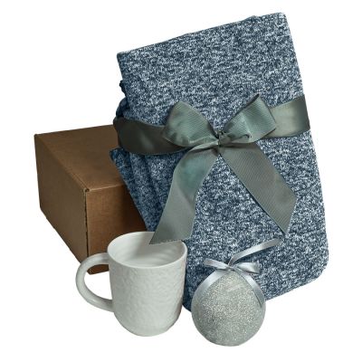 Подарочный набор HOLIDAY: плед, кружка, шар новогодний, коробка; синий-0