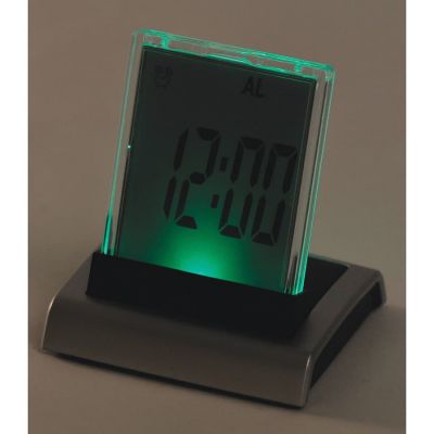 Часы-календарь-термометр с разноцветной подсветкой 'Дисплей', серебристый, черный-2