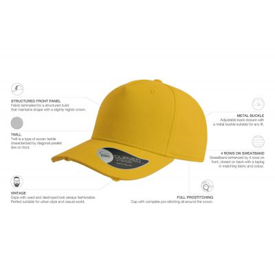 Бейсболка CARGO, 5 клиньев, металлическая застежка, желтый-1