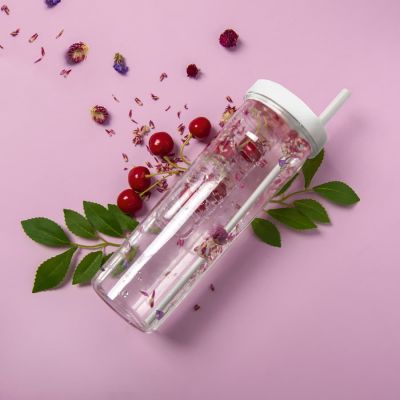 Бутылка для воды LONG DRINK с контейнером для фруктов и трубочкой, 700мл, прозрачный, белый-3