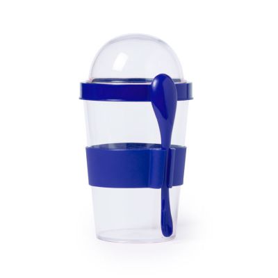 Контейнер для еды YOPLAT с ложкой, пластик, синий-0