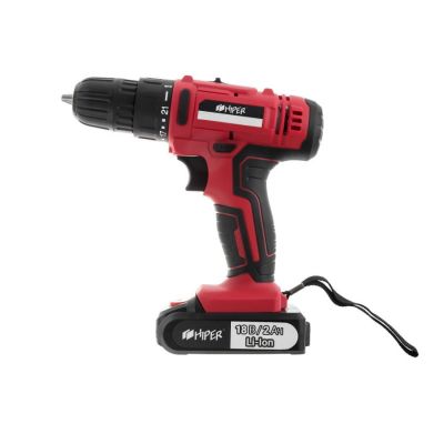 Дрель аккумуляторная HIPER HCD18В, 18В, в кейсе, Li-ion батарея 2,0 Ач (2 шт), 35Нм, красный-1