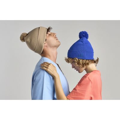 Шапка вязаная  двойная Wind-S c помпоном, ярко-синий-1