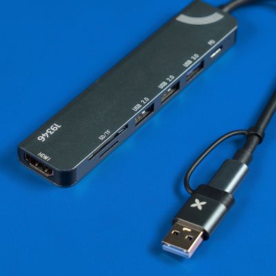 USB-хаб STEM 7 в 1, серый, алюминий-4