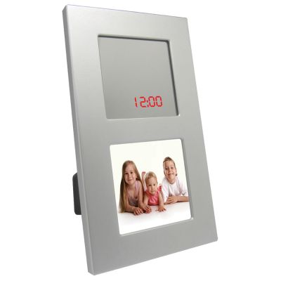 Часы-зеркало сенсорное с фоторамкой 'Позитив', серебристый-0