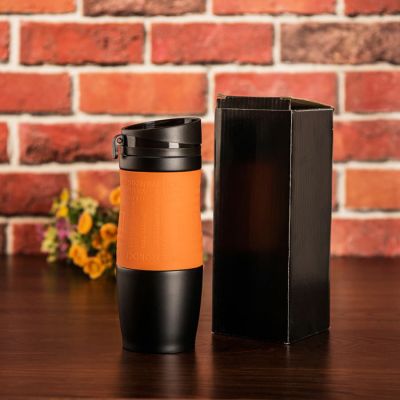 Термокружка вакуумная 'УДАЧА', черный, оранжевый-4