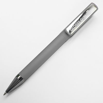 Ручка шариковая GLOSSY GUN с покрытием soft touch, серый, серебристый-2