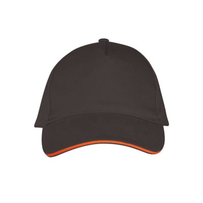 Бейсболка LONG BEACH, 5 клиньев, металлическая застежка, темно-серый, оранжевый-2