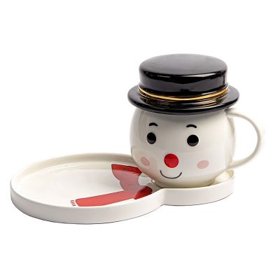 Чайная пара СНЕГОВИК с крышкой, белый, черный-0