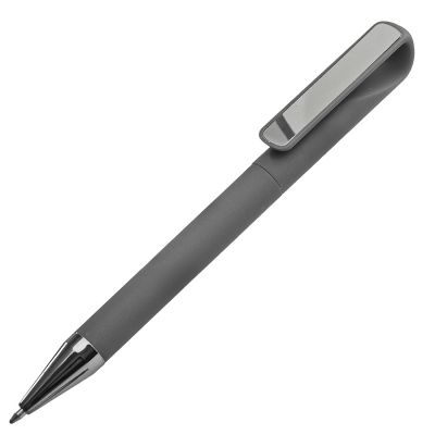 Ручка шариковая GLOSSY GUN с покрытием soft touch, серый, серебристый-0