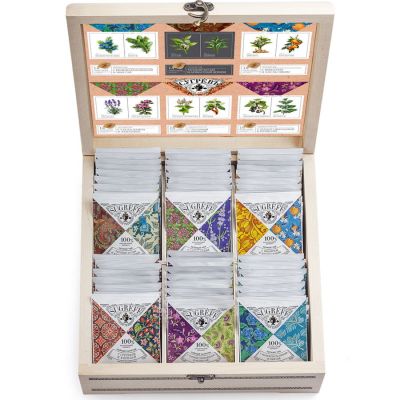 Шкатулка с логотипом Сугревъ с 6 видами  пакетированного чая, бежевый-1