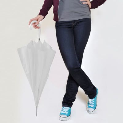 Зонт-трость с пластиковой ручкой, механический; белый; D=103 см; 100% полиэстер 190T-1