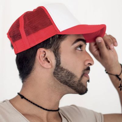 Бейсболка RAPPER, 5 клиньев, пластиковая застежка, красный, белый-1
