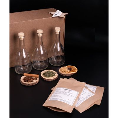 Набор 'Сам себе сомелье' для приготовления  авторских напитков Кедровая, Малиновая, Клюквенная настойки, бежевый, настойки-1