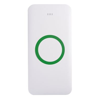 Универсальный аккумулятор с функцией беспроводной зарядки SATURN,белый с зеленым,15х7,3х1,2с, белый, зеленый-0