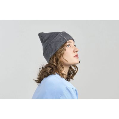 Шапка вязаная  двойная Wind-S с патчем, темно-синий-2