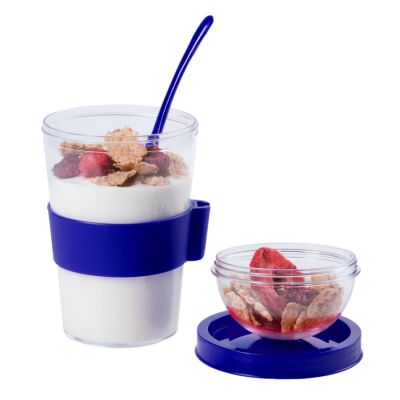 Контейнер для еды YOPLAT с ложкой, пластик, синий-2