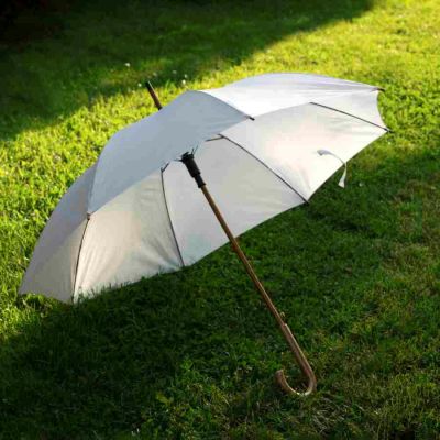 Зонт-трость механический, деревянная ручка, белый-2