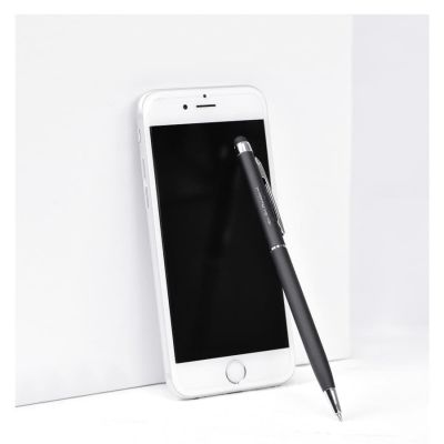 Ручка шариковая со стилусом TOUCHWRITER SOFT, покрытие soft touch, серый, серебристый-1