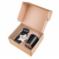 Подарочный набор NIGHTFALL: наушники, зарядное устройство, термокружка, украшение, коробка, стружка, черный, бежевый