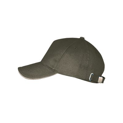 Бейсболка LONG BEACH, 5 клиньев, металлическая застежка, зеленый, бежевый-0