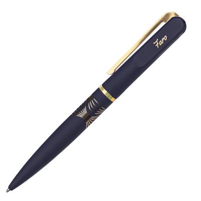 Ручка шариковая FARO, покрытие soft touch, синий, золотистый-5