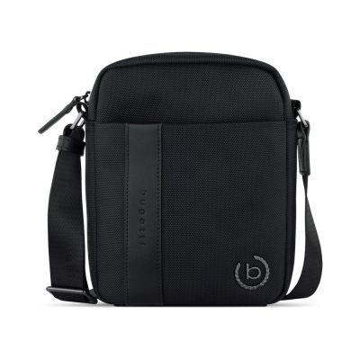Сумка наплечная мужская BUGATTI Nero, чёрная, нейлон 1680D/кожа, 17х5х21 см-1