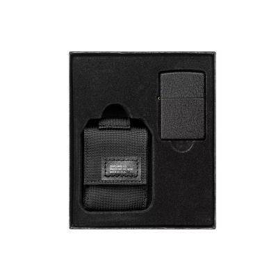 Набор ZIPPO: чёрная зажигалка Black Crackle и чёрный нейлоновый чехол, в подарочной коробке-1