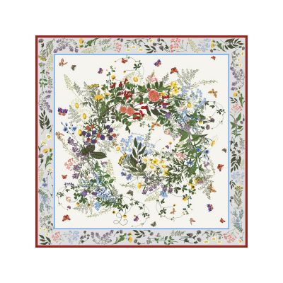 Платок Русский полевой букет, молочный-0