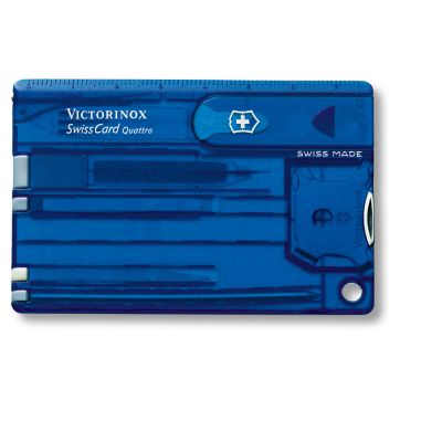 Швейцарская карточка VICTORINOX SwissCard Quattro, 14 функций, полупрозрачная синяя-0