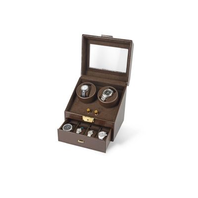 Шкатулка кожаная для часов с автоподзаводом Респект, коричневый-0