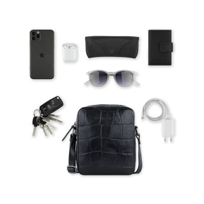 Сумка наплечная мужская BUGATTI Nevio, чёрная, воловья кожа/хлопок, 17,5х5,5х19,5 см, 2 л-5