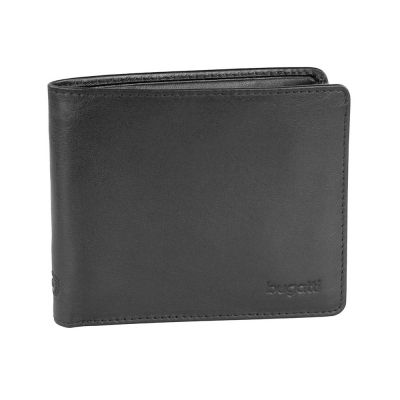 Портмоне BUGATTI Primo, чёрное, натуральная воловья кожа, 11х1,5х9 см-0