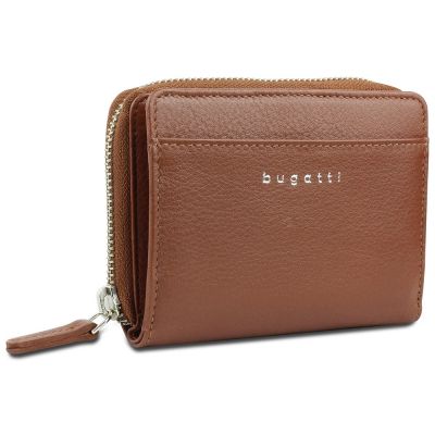 Кошелёк женский BUGATTI Lady Top, на молнии, коньячный, натуральная воловья кожа, 12х2,5х9 см-0