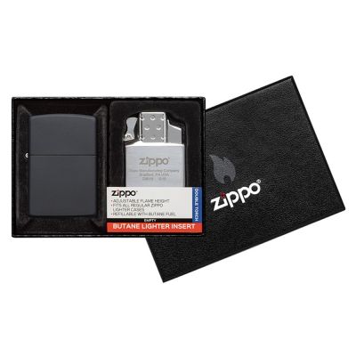 Набор ZIPPO: зажигалка 218 с покрытием Black Matte и газовый вставной блок с двойным пламенем-0