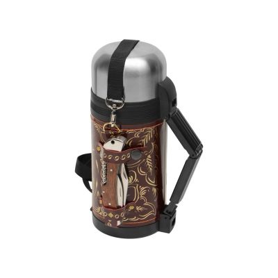 Термос в кожаном чехле, 1,2л, бордовая кожа-3