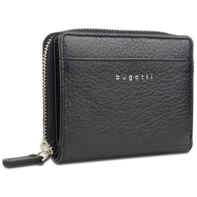 Кошелёк женский BUGATTI Lady Top, на молнии, чёрный, натуральная воловья кожа, 12х2,5х9 см-0