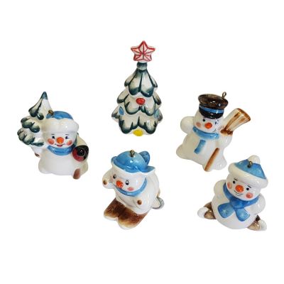 Набор елочных игрушек Снеговички подглазурная роспись-1