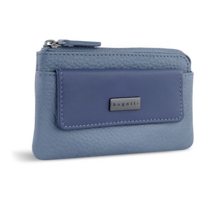 Ключница BUGATTI Sina, голубая, воловья кожа/полиэстер, 13х1,5х7 см-0