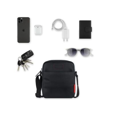 Сумка наплечная мужская BUGATTI Clark, чёрная, воловья кожа/полиэстер, 18х5,5х20 см, 2 л-5