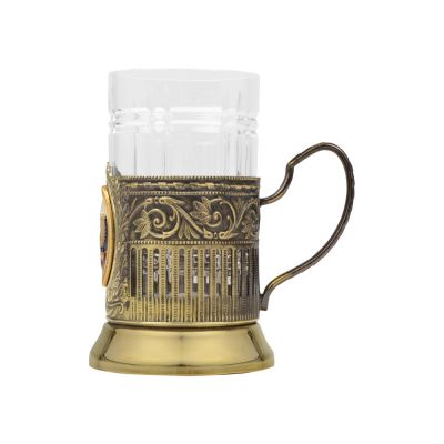 Подстаканник с хрустальным стаканом и ложкой РОССИЙСКИЙ-Л, золотистый/прозрачный-3